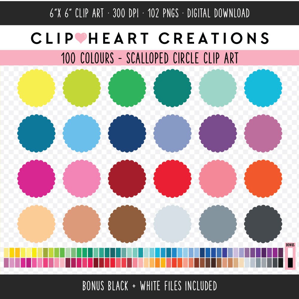 100 Scalloped Circle Clip Art