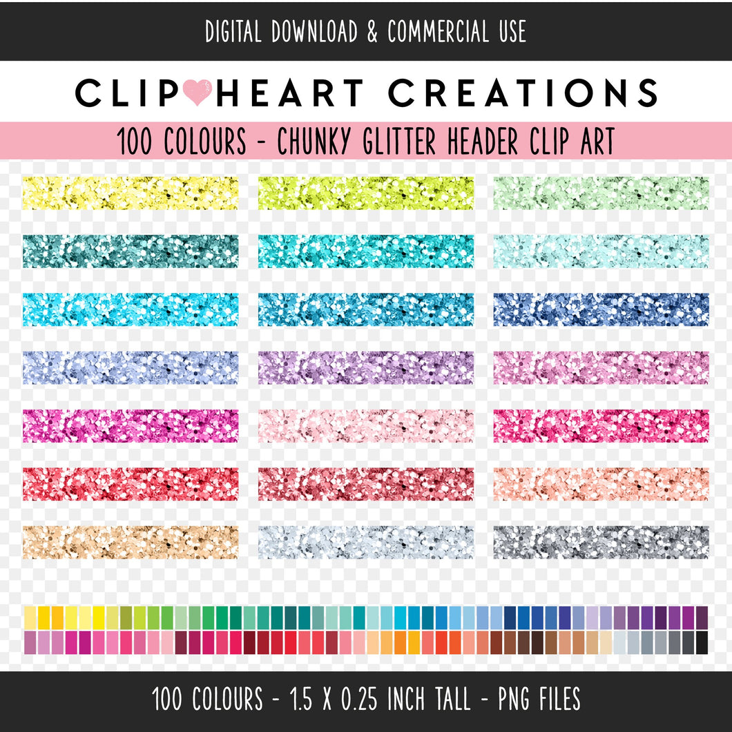 100 Chunky Glitter Header Clip Art