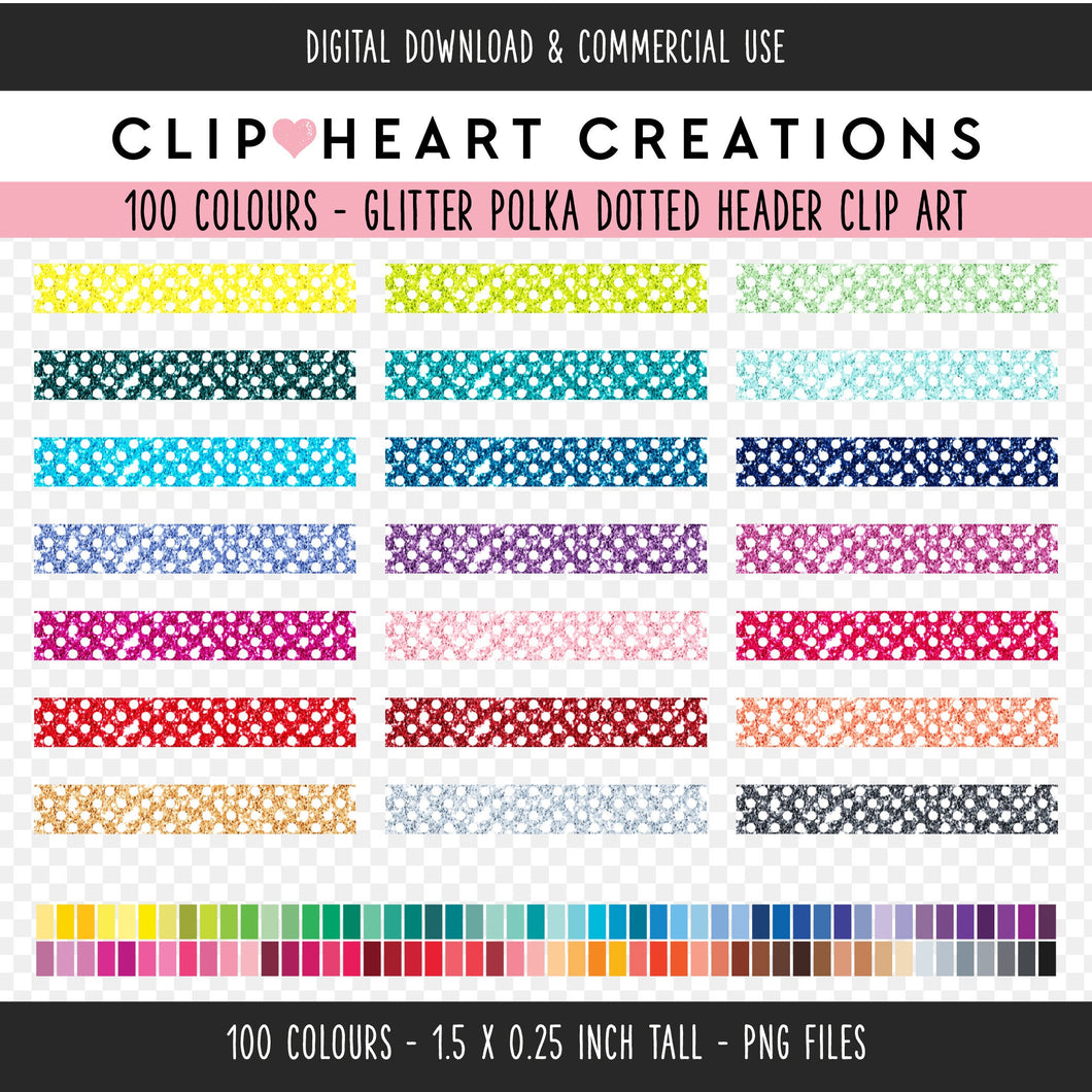 100 Glitter Polka Dot Header Clip Art