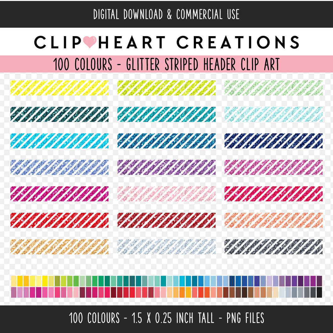 100 Glitter Stripes Header Clip Art