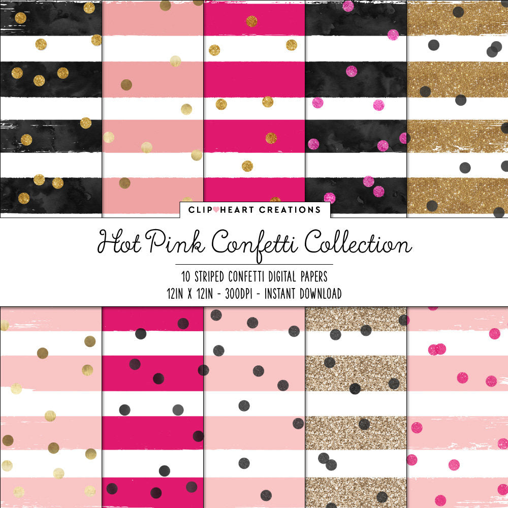 Hot Pink Confetti Sparkle Digital Papers