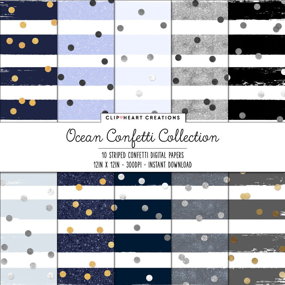 Ocean Blue Confetti Sparkle Digital Papers