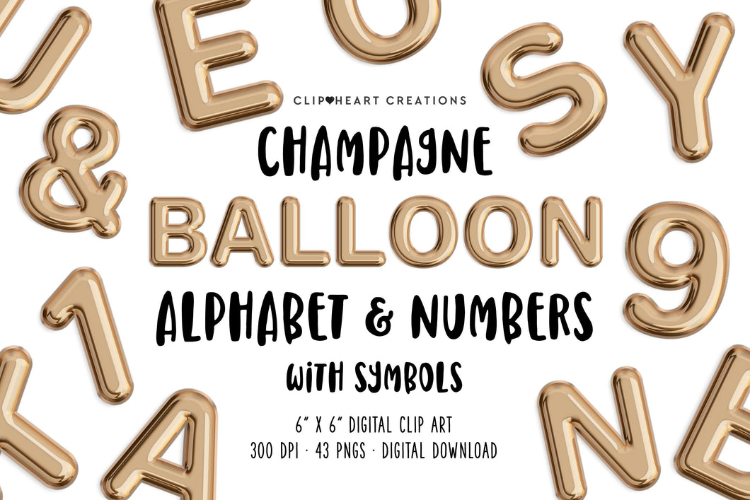 Champagne Foil Balloon Alphabet Clip Art