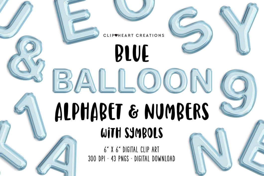 Blue Foil Balloon Alphabet Clip Art