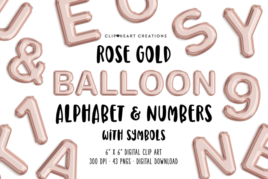 Rose Gold Foil Balloon Alphabet Clip Art