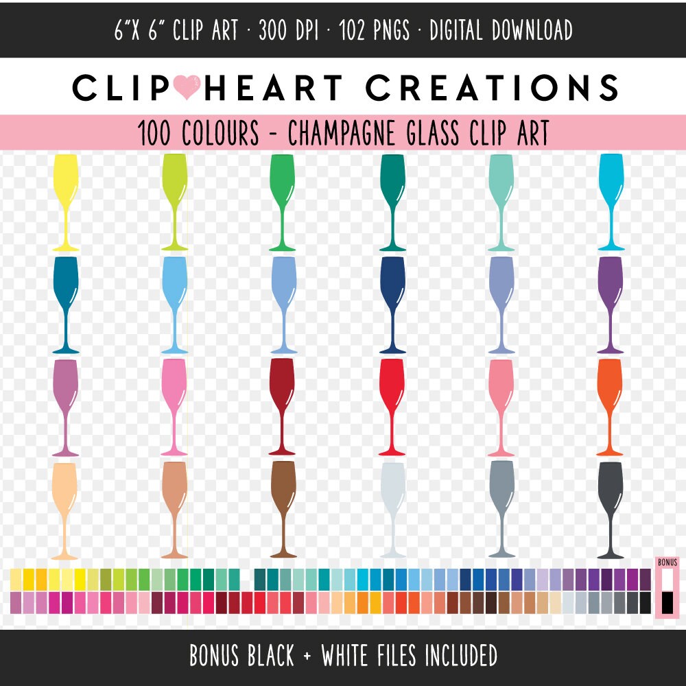 100 Champagne Glass Digital Clip Art