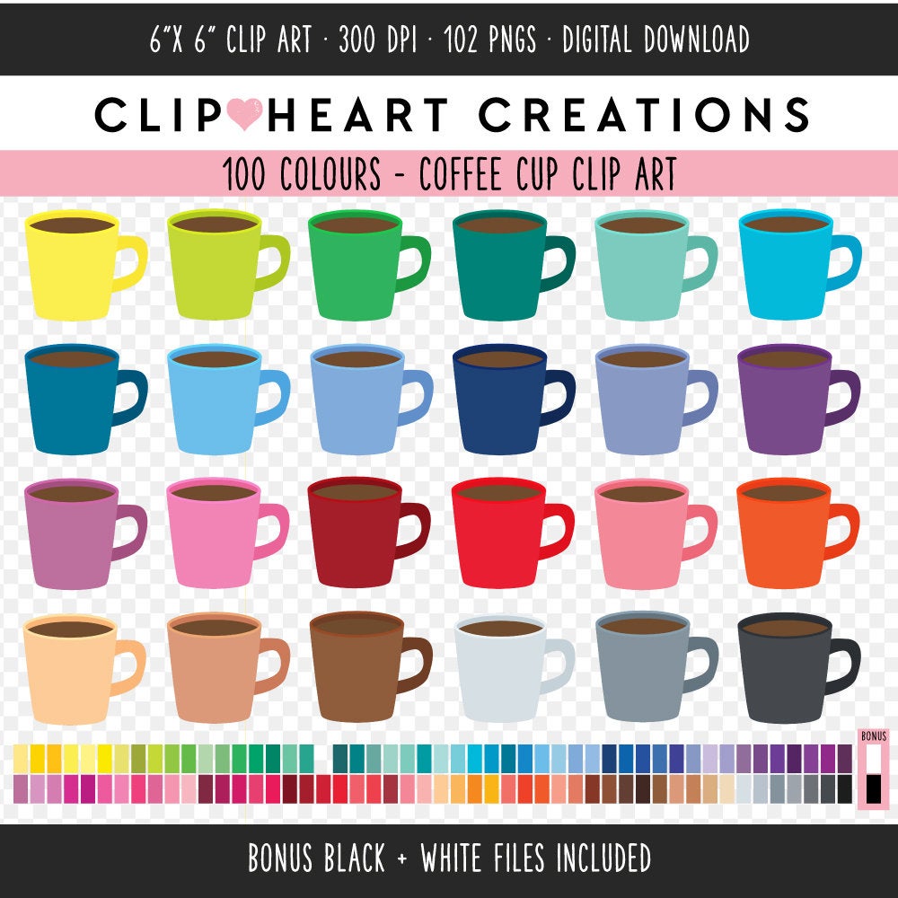 100 Coffee Cup Digital Clip Art