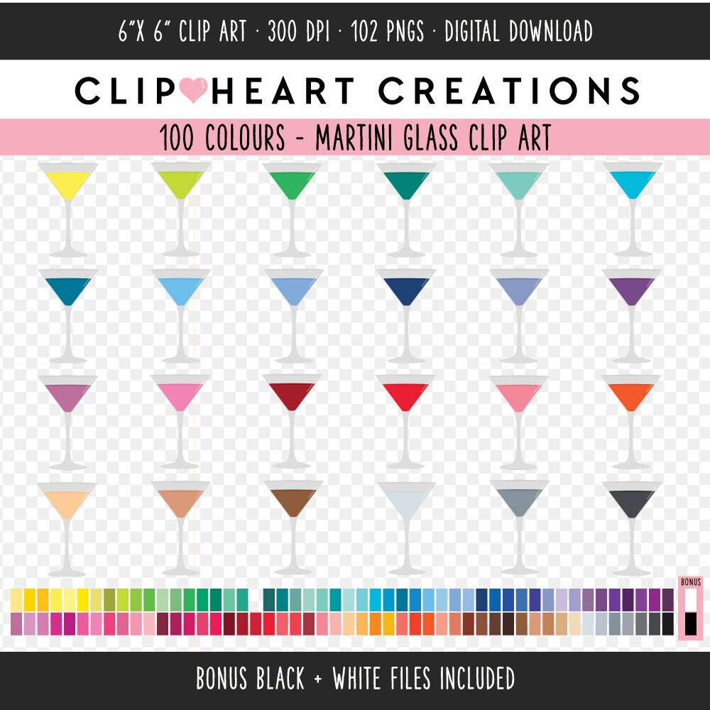 100 Martini Glass Digital Clip Art