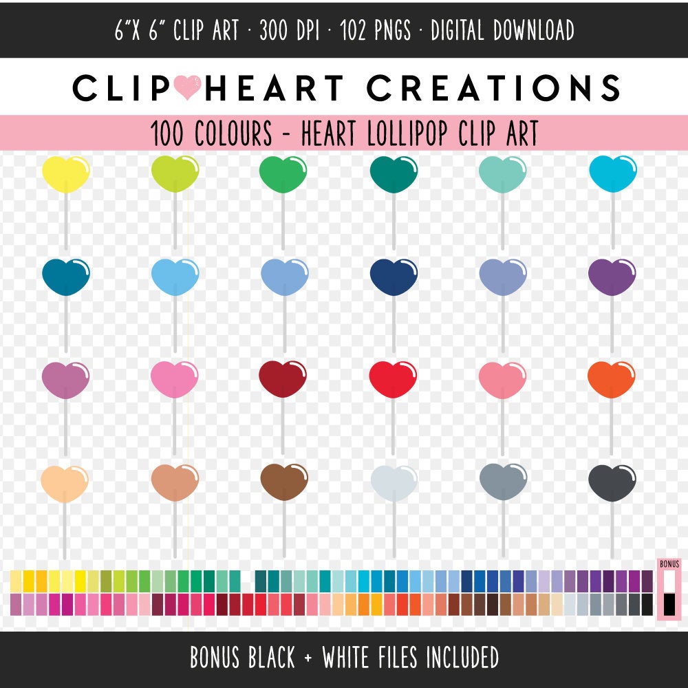 100 Heart Lollipop Clip Art