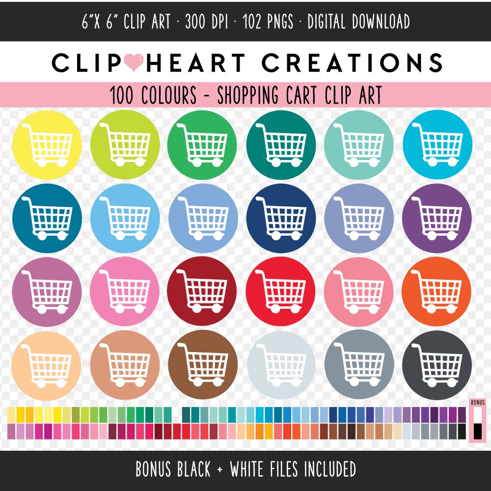 100 Shopping Cart Icon Digital Clip Art