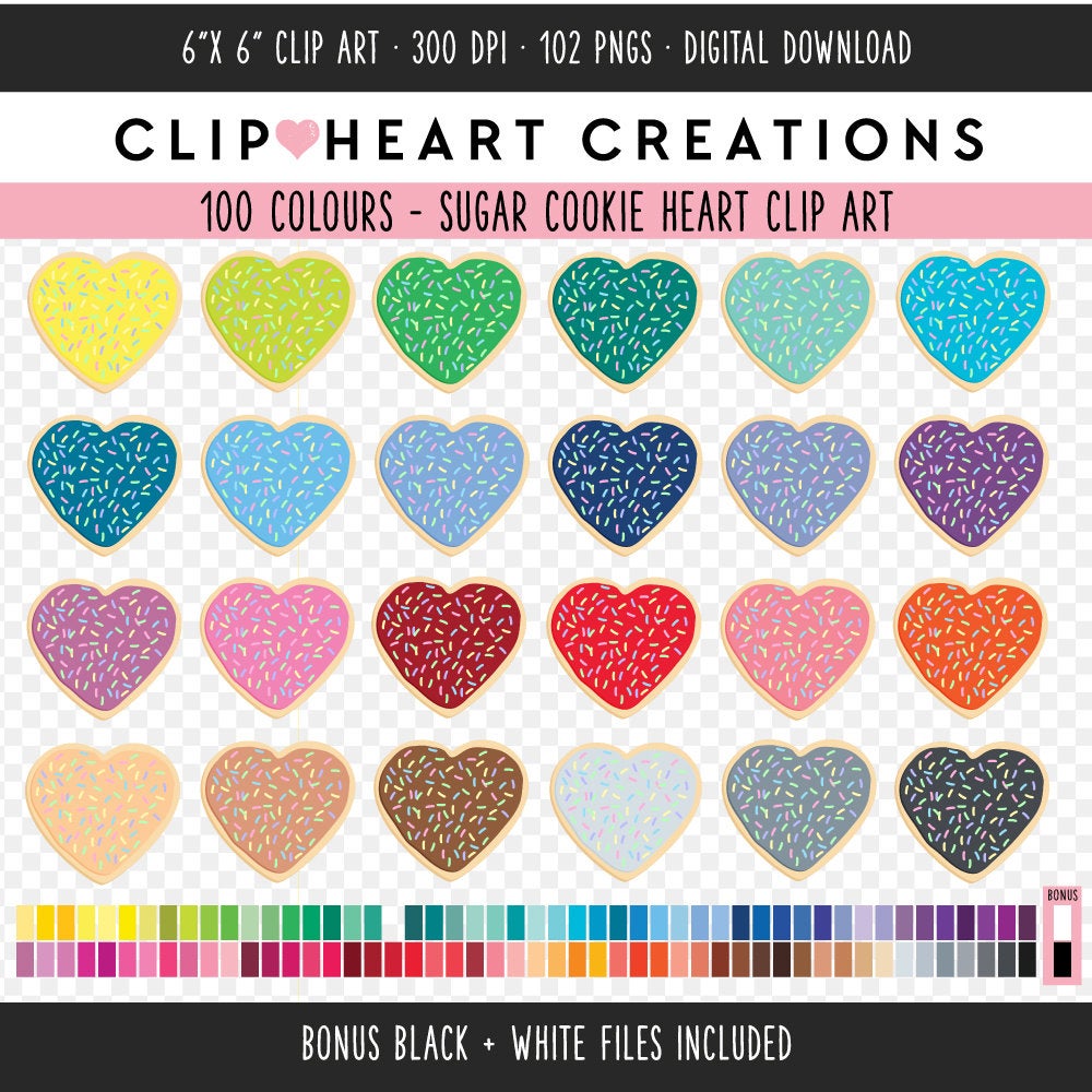 100 Heart Sugar Cookie Clip Art