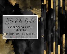 Load image into Gallery viewer, Black &amp; Gold Watercolor and Foil Digital Papers
