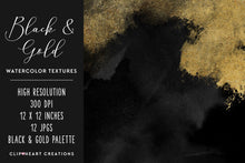 Load image into Gallery viewer, Black &amp; Gold Watercolor and Foil Digital Papers
