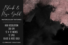 Load image into Gallery viewer, Black &amp; Rose Gold Watercolor and Foil Digital Papers
