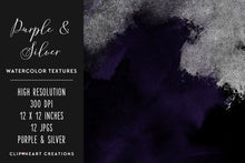 Load image into Gallery viewer, Purple &amp; Silver Watercolor and Foil Digital Papers
