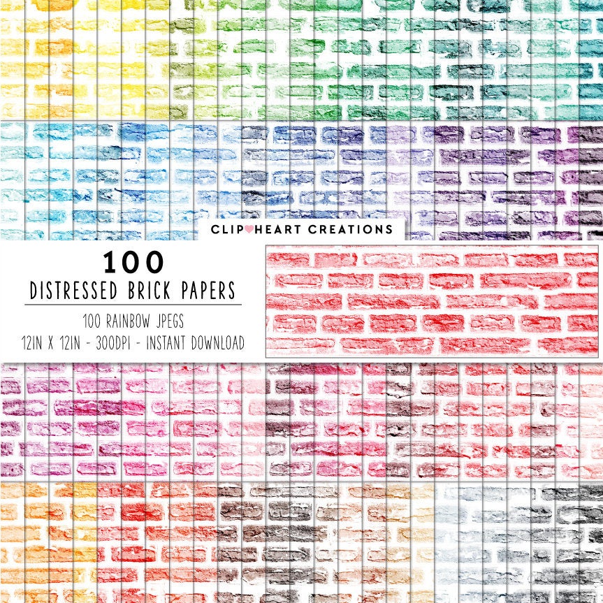 100 Distressed Brick Texture Digital Papers