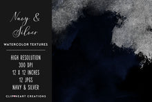 Load image into Gallery viewer, Navy &amp; Silver Watercolor and Foil Digital Papers
