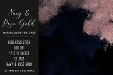 Load image into Gallery viewer, Navy &amp; Rose Gold Watercolor and Foil Digital Papers
