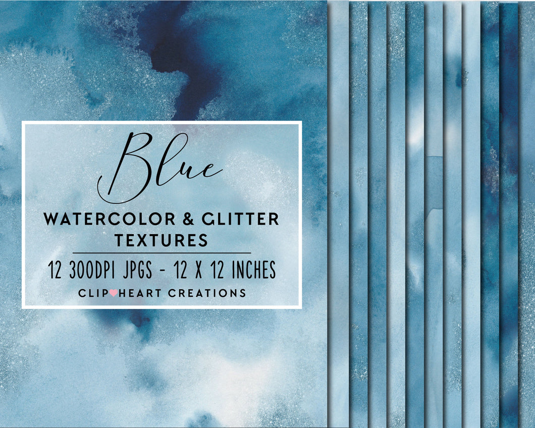 Blue Glitter Watercolor Digital Papers