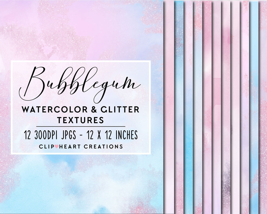 Bubblegum Glitter Watercolor Digital Papers