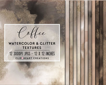 Load image into Gallery viewer, Coffee Glitter Watercolor Digital Papers
