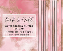 Load image into Gallery viewer, Pink Glitter Watercolor Digital Papers
