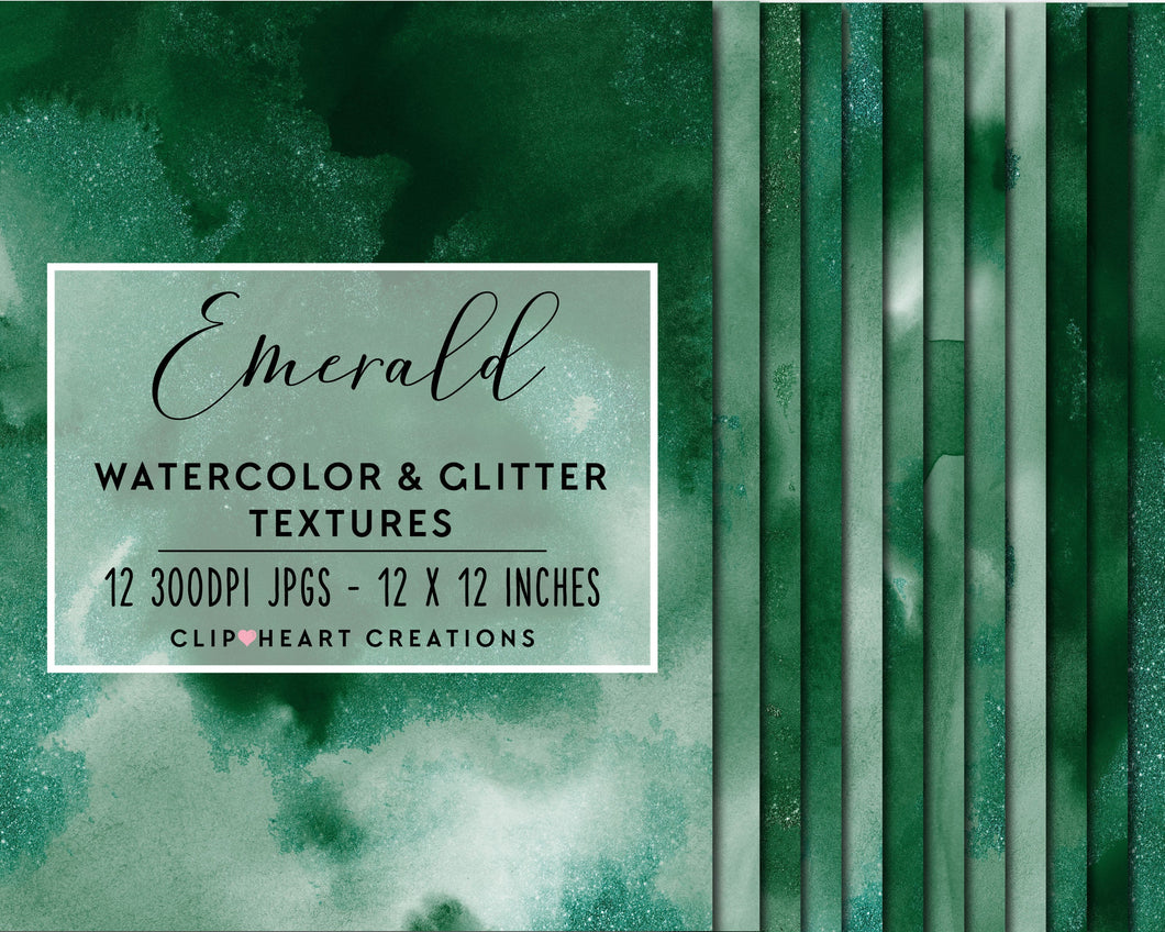 Emerald Glitter Watercolor Digital Papers