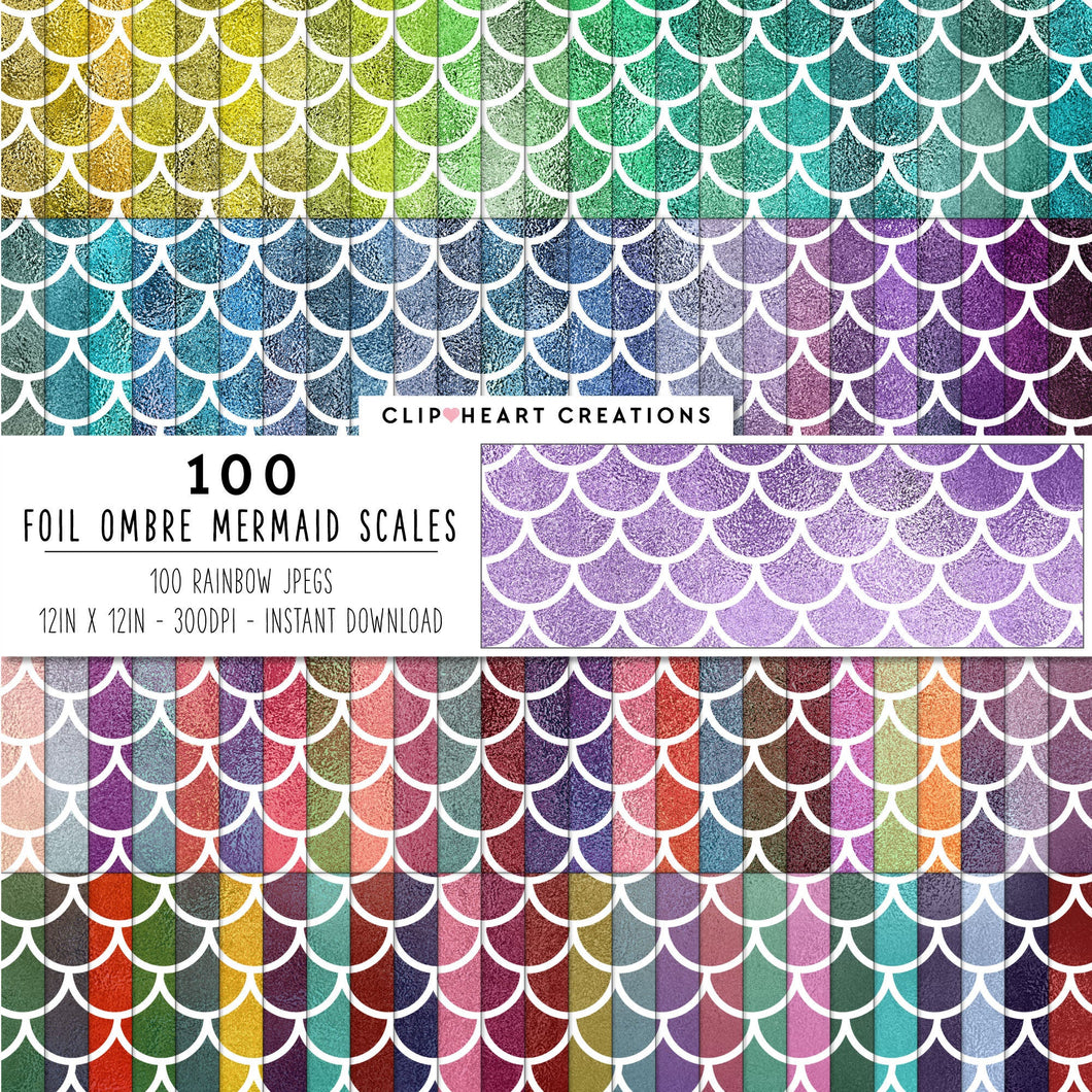 100 Foil Ombre Mermaid Scales Digital Papers