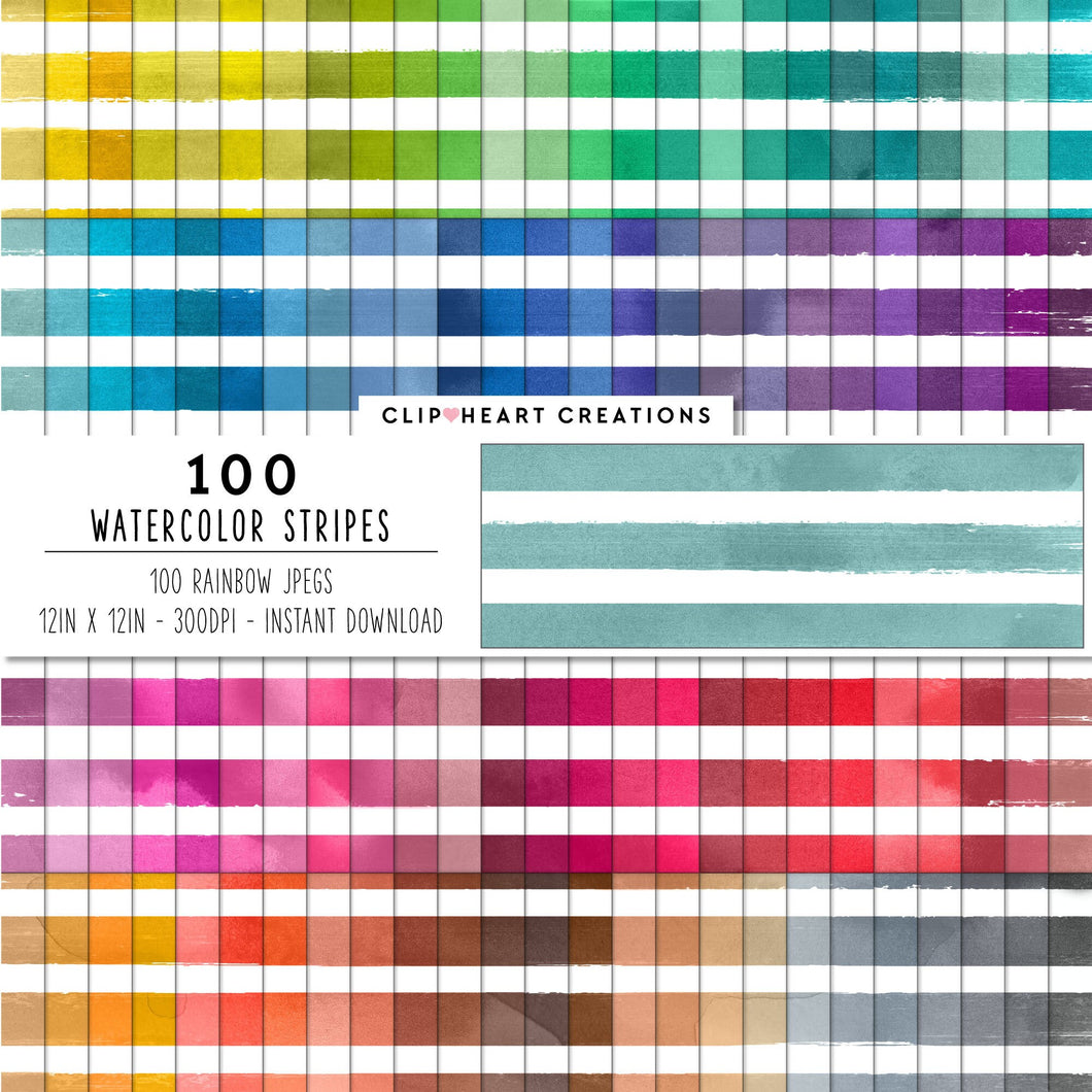 100 Watercolor Stripes Digital Papers