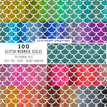 Load image into Gallery viewer, 100 Glitter Mermaid Scales Digital Papers
