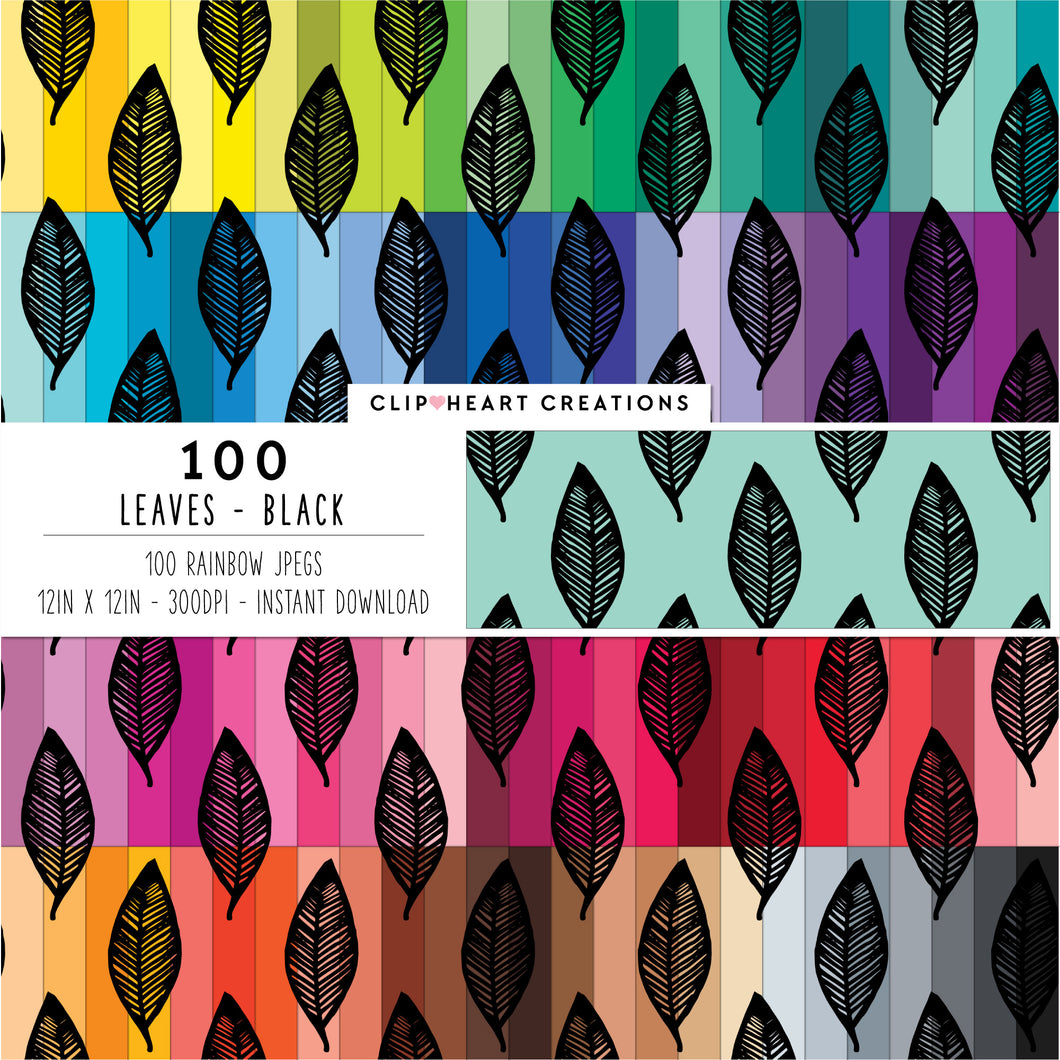 100 Leaves Pattern Digital Papers (Black)