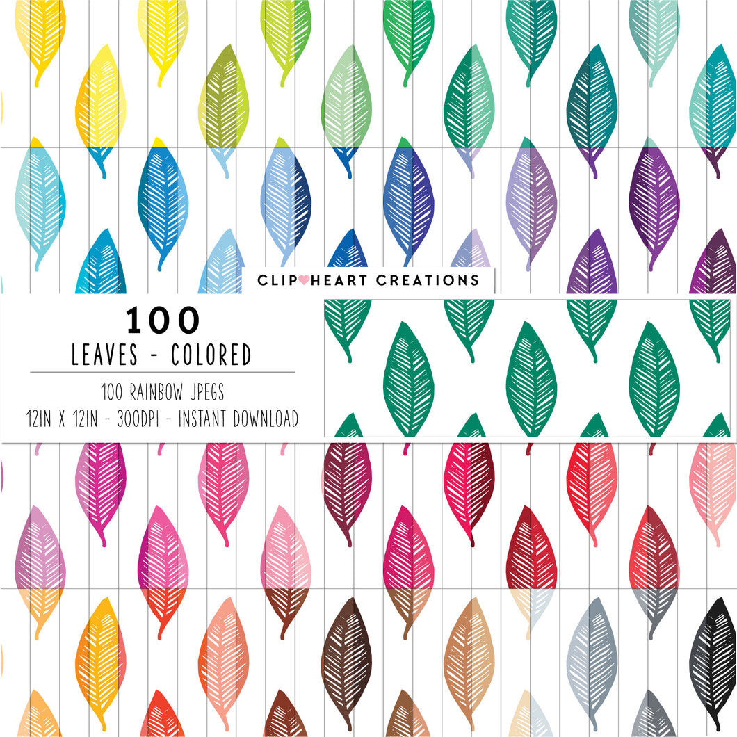 100 Leaves Pattern Digital Papers (Color)