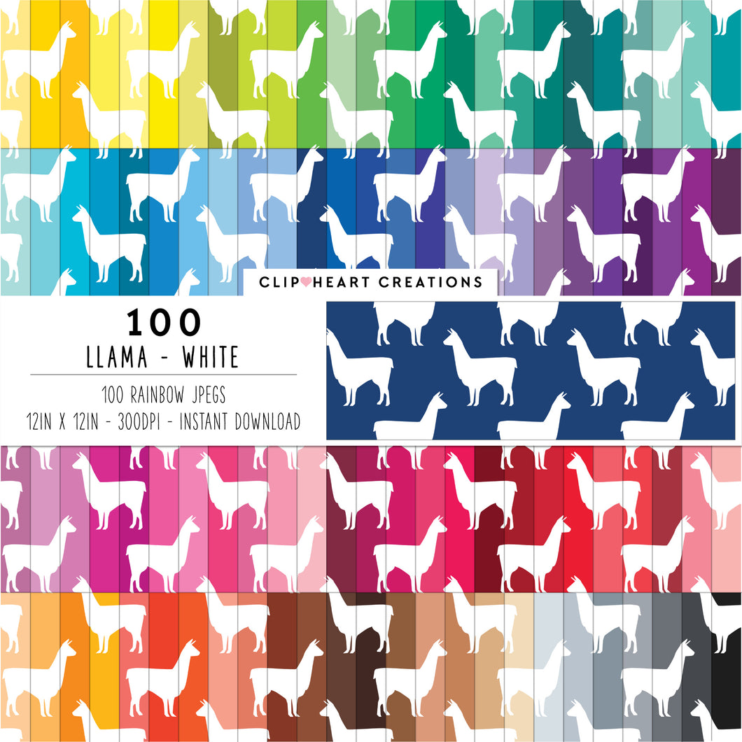 100 Llama Pattern Digital Papers (White)