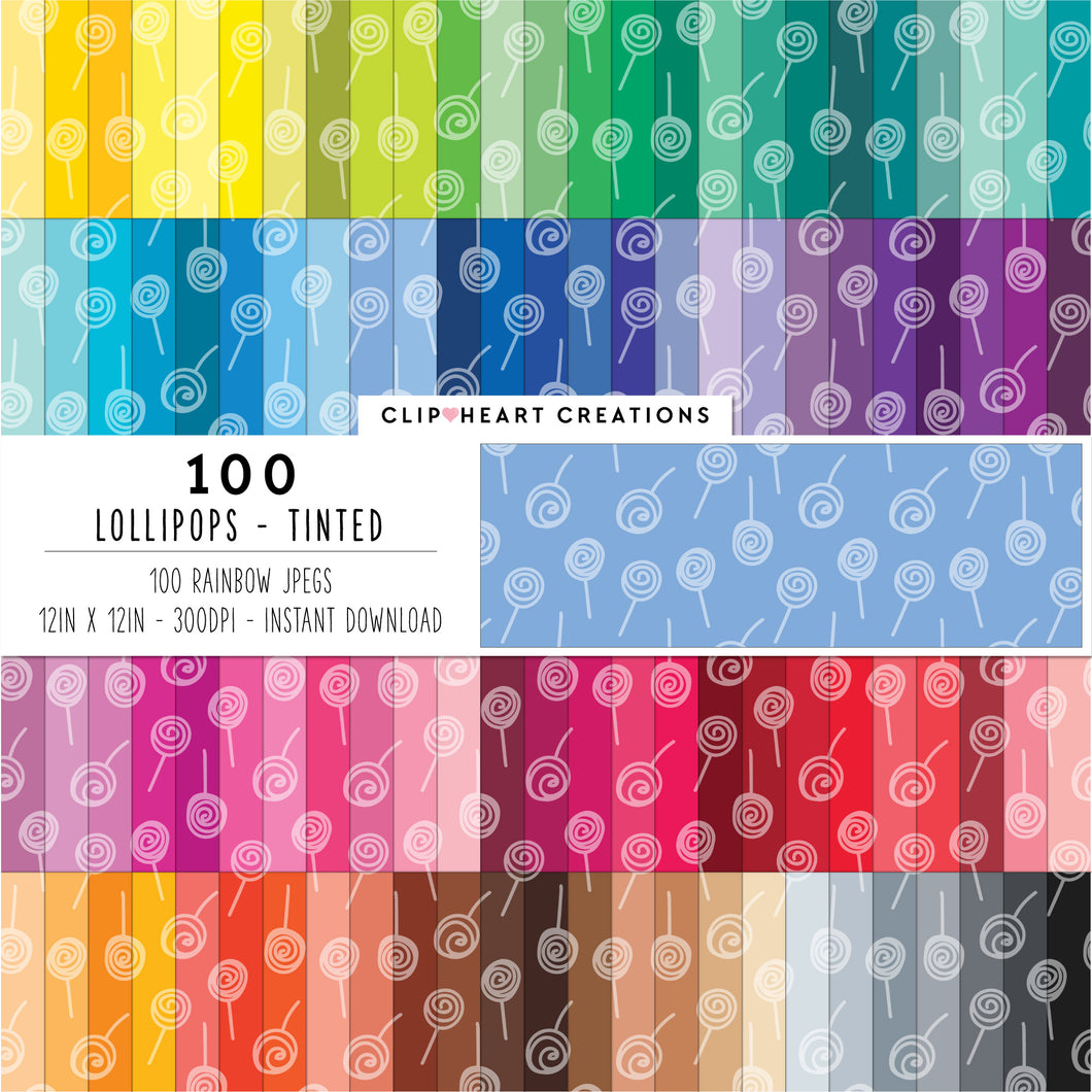 100 Lollipops Pattern Digital Papers (Tinted)