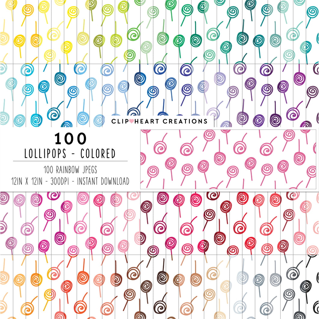 100 Lollipops Pattern Digital Papers (Color)