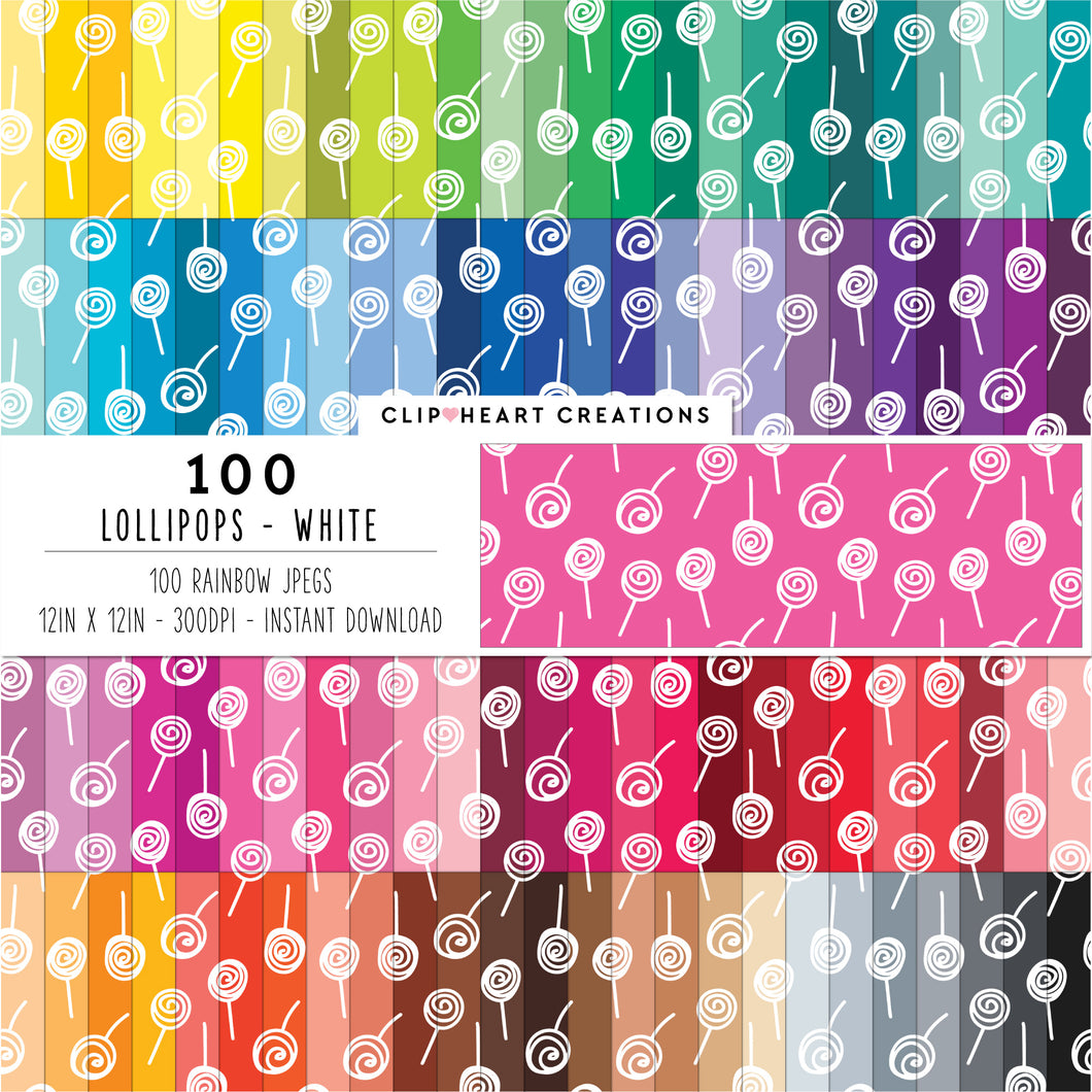 100 Lollipops Pattern Digital Papers (White)