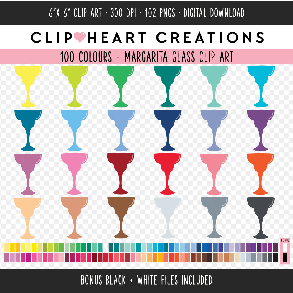 100 Margarita Glass Digital Clip Art