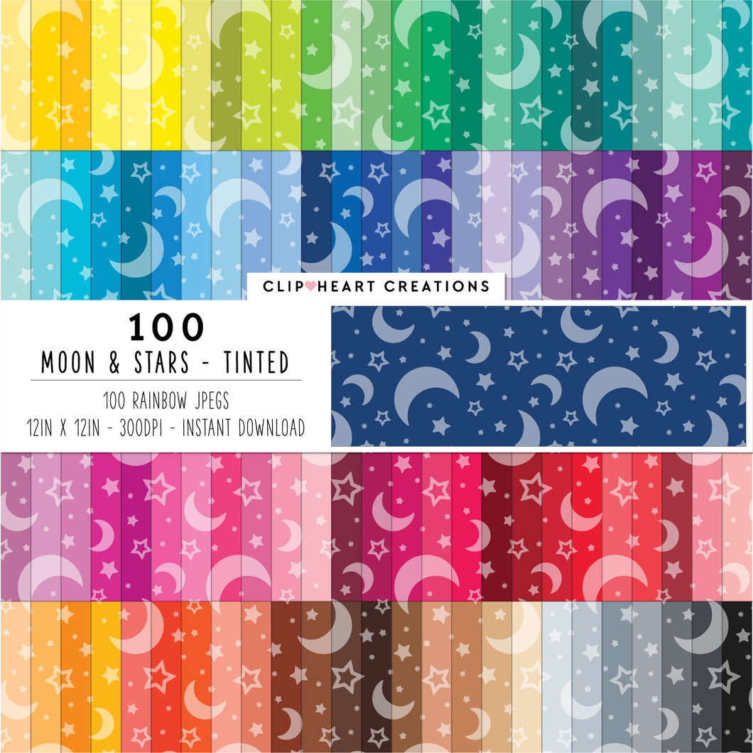 100 Moon & Stars Pattern Digital Papers (Tinted)