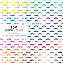 Load image into Gallery viewer, 100 Mustache Pattern Digital Papers (Color)
