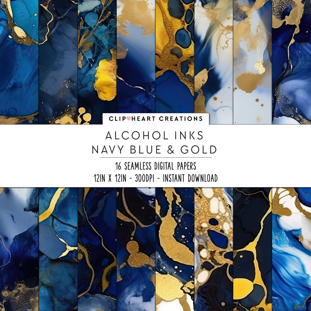 Navy and Gold Alcohol Ink Seamless Digital Papers