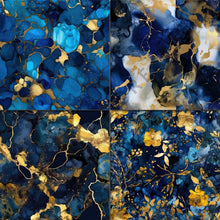 Load image into Gallery viewer, Navy and Gold Alcohol Ink Seamless Digital Papers
