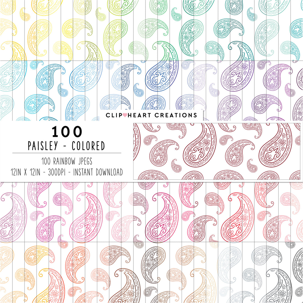 100 Paisley Pattern Digital Papers (Color)