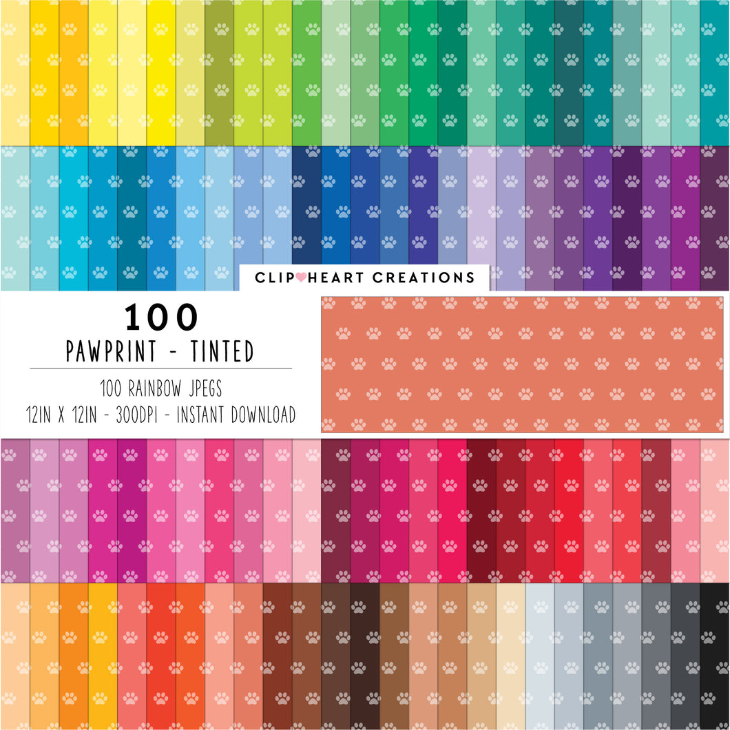 100 Pawprint Pattern Digital Papers (Tinted)