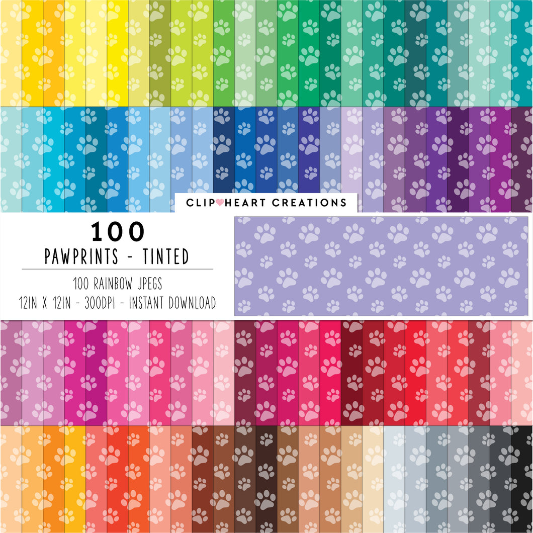 100 Pawprints Digital Papers (Tinted)