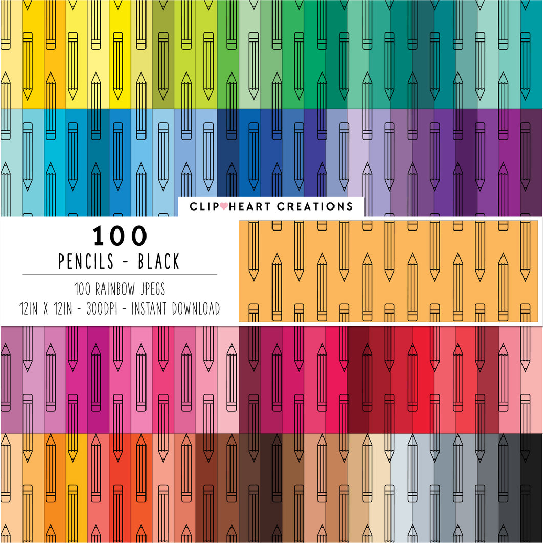 100 Pencil Pattern Digital Papers (Black)