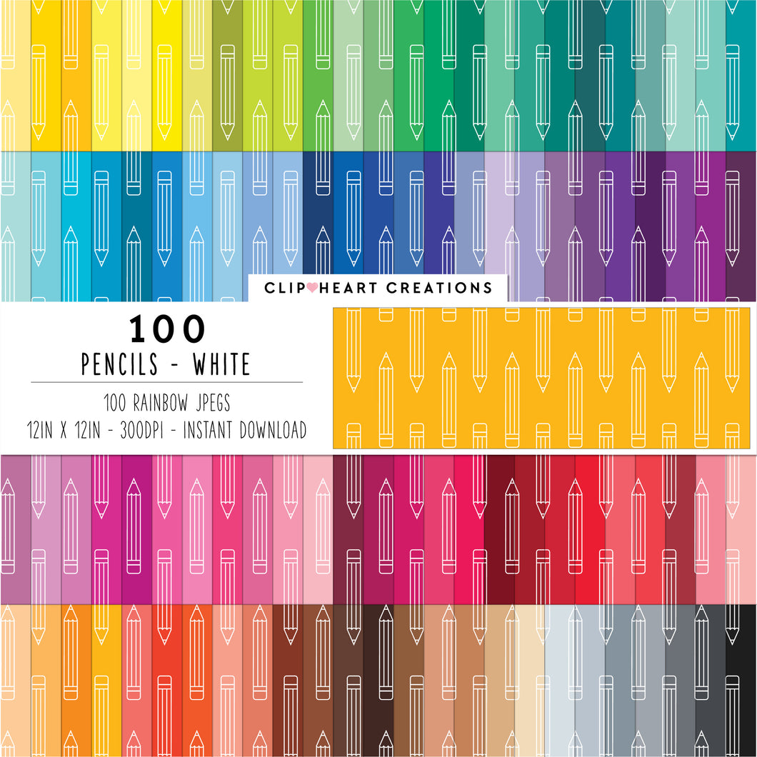 100 Pencil Pattern Digital Papers (White)