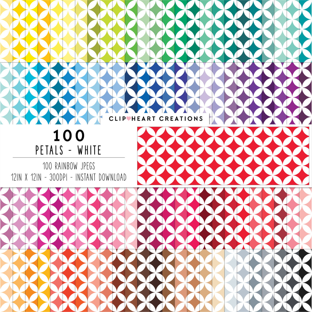 100 Petals Pattern Digital Papers (White)