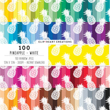 Load image into Gallery viewer, 100 Pineapple Pattern Digital Papers (White)
