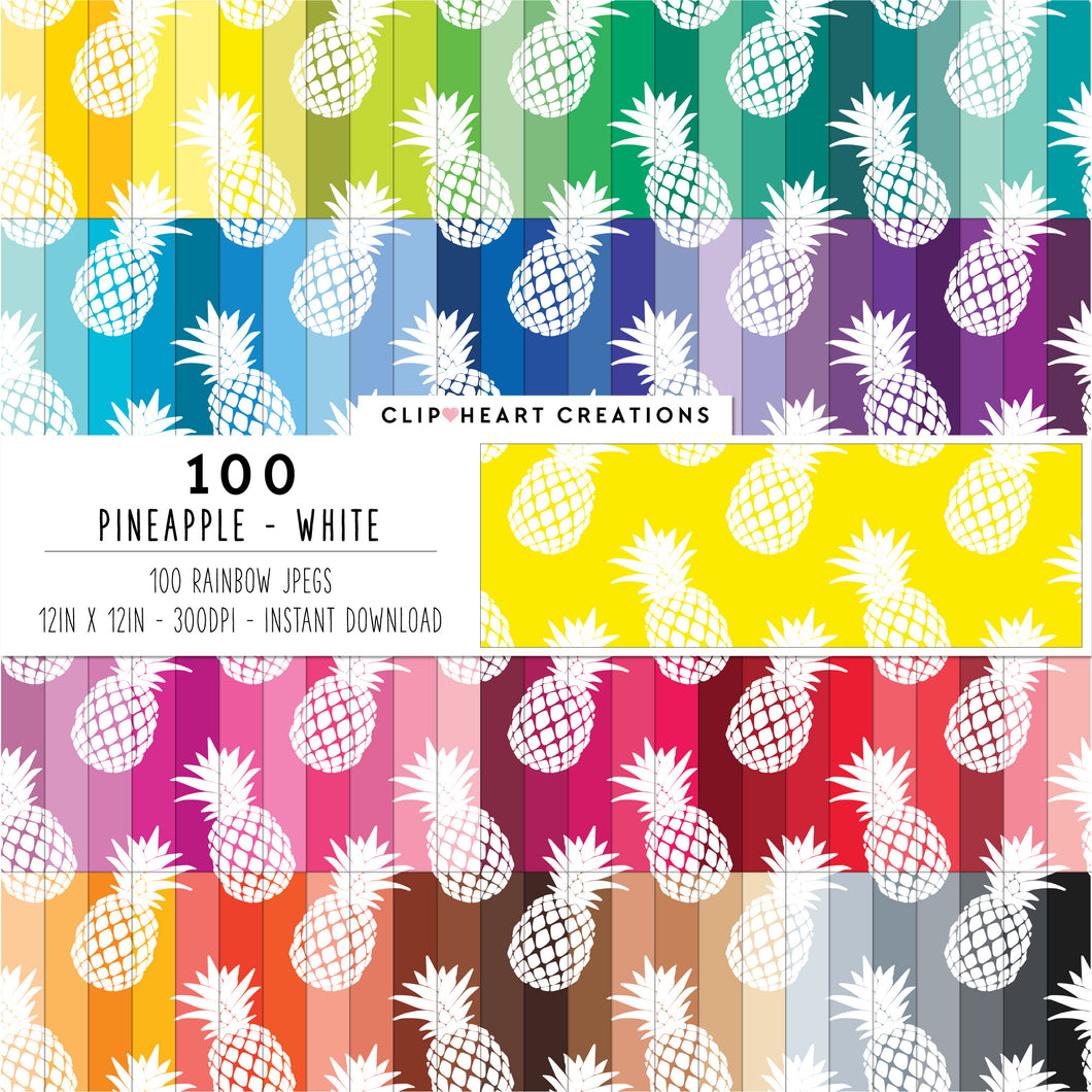 100 Pineapple Pattern Digital Papers (White)