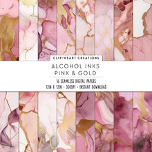 Load image into Gallery viewer, Pink and Gold Alcohol Ink Seamless Digital Papers
